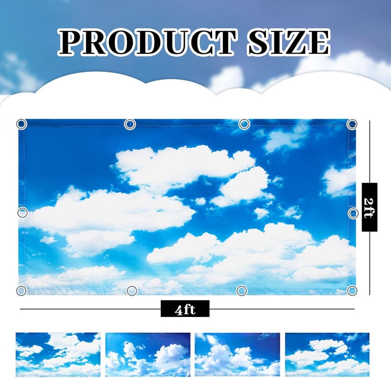 ROCEEI Pack of 4 Fluorescent Light Covers for Ceiling Lights, 4 x 2 Ft, Magnetic Light Covers for Classroom Office Home School Ceiling Decor(Blue Sky White Clouds) - Image 3